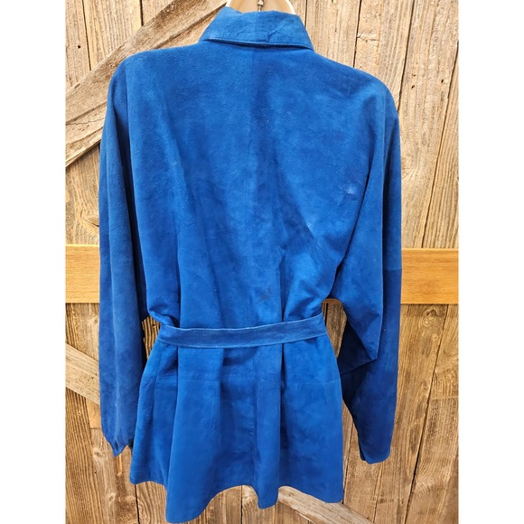 David Laurenz leathers made in USA vivid blue suede shaket w/ tie M ^ - Picture 2 of 8